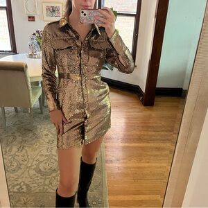 Banana Republic Gold Sequin Shirt Dress